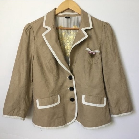 Guess Tan White 100% Cotton Blazer Jacket Size XL. - Picture 1 of 9